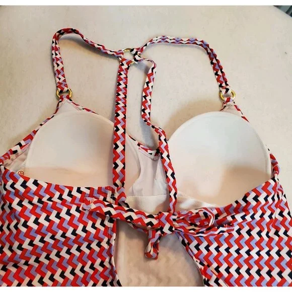 Women's Kona Sol Red Blue Chevron Print One Piece Swimsuit Size 17 NWT - Picture 5 of 7